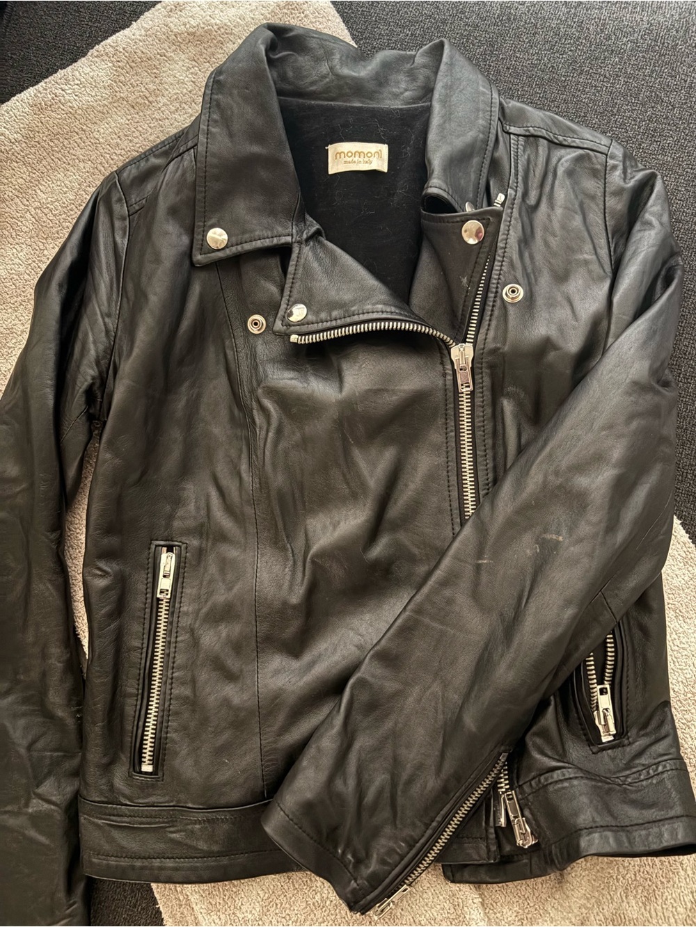 Momoni Black Leather Moto Jacket